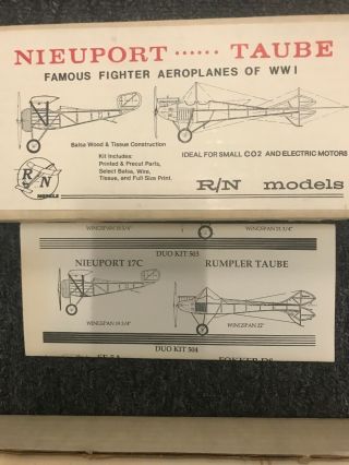 2 Pack Vintage R/n Models Nieuport 17c & Rumpler Taube Wwi Wood Balsa Planes