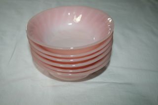 Vintage Fire King Pink Swirl Set Of 6 Berry Bowls