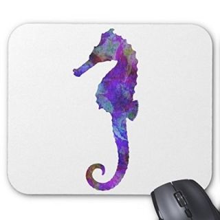 Purple Blue Seahorse Watercolor Silhouette Vintage Mouse Pad