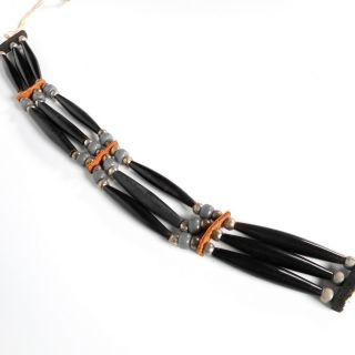 Vtg Black Buffalo Bone Hair Pipe Leather Choker Native American Necklace Armband