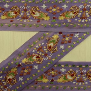 Vintage Saree Border Indian Dress Craft Sari Fabric Purple 1yd Ribbon