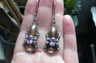 Vintage Silver,  22 Carat Gold And Amethyst Earrings