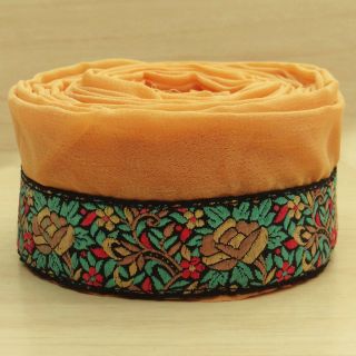 Vintage Saree Border Indian Peach Sari Embroidered Wrap Sewing 1yd Trim