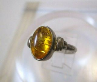 Vintage Solid Sterling Silver Cabochon Amber Ring Size O