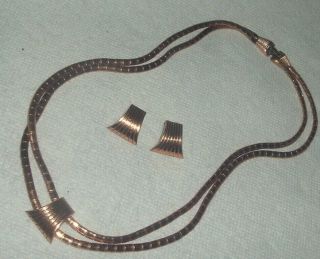 Vintage Renoir 20 " Copper Necklace And Earrings 