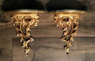 One Vintage Syroco Wood Wall Hanging Sconce Shelf Ornate Gold