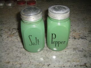 Vintage Hocking Green Fired - On Salt & Pepper Shakers