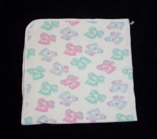 Vtg Carters Pink Blue Green Teddy Bears White Baby Blanket Pastel Cotton 90 