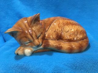 Vintage Goebel Large Orange Ginger Sleeping Cat Figure Germany