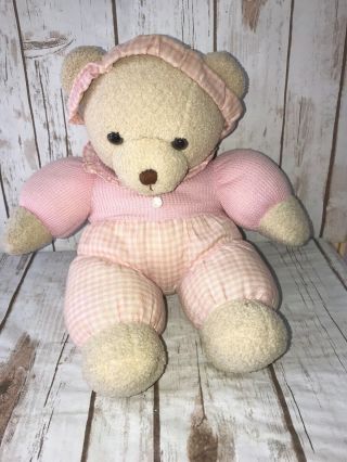 Vtg 1996 Dakin Applause Gingham Pink Teddy Bear Stuffed Animal Plush Toy 14 "