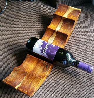 Vintage Curved Teak Wood (6) Wine Bottle Holder