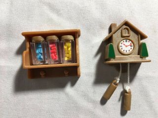 Calico Critters/sylvanian Families Vintage Spice Rack And Cuckoo Clock