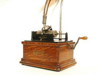 1910 Edison Fireside Phonograph w/Matching Faux Wood Cygnet Horn 2/4 Minute 3