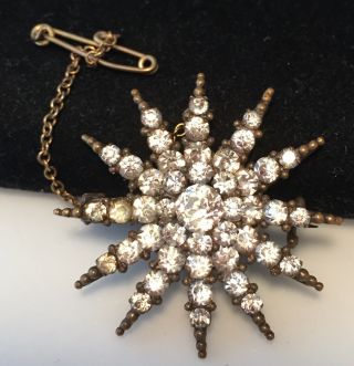 Vintage Jewellery Victorian Pinchbeck And Crystal Starburst Brooch