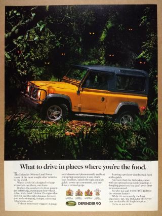 1995 Land Rover Defender 90 Glowing Eyes Photo Vintage Print Ad