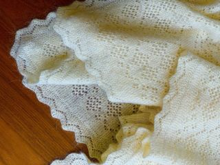 Lacy Christening Baby Blanket Wool? Mohair? Soft Yellow Ecru Vintage Lace
