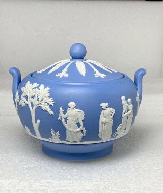 Vintage Wedgwood Jasperware Pale Blue Sugar Bowl With Lid