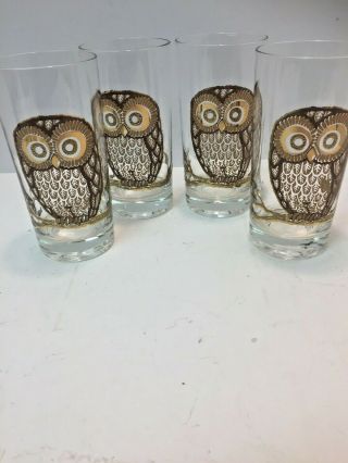 Set Of 4 Vintage Georges Briard Owl Tumblers Glasses