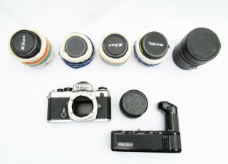 Nikon Fe Compact 35mm Single - Lens - Reflex Camera,  W/ Lenses & Motor Drive