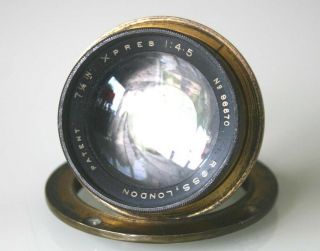 HEAVY BRASS LENS 7 1/4 in ROSS XPRES 1:4.  5 No - 96870 with FLANGE,  CLEAR OPTICS 6