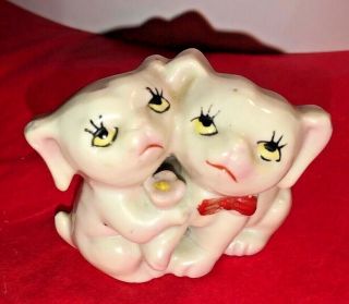 Vintage Ceramic Porcelain Mini Cat Duo Feline Twins Set Japan Import