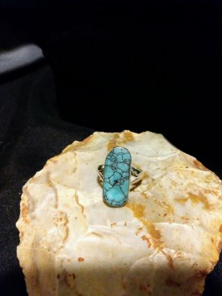 Navajo Vintage Lone Mountain Inlay Turquoise Ring Sterling Silver 925 Size 7