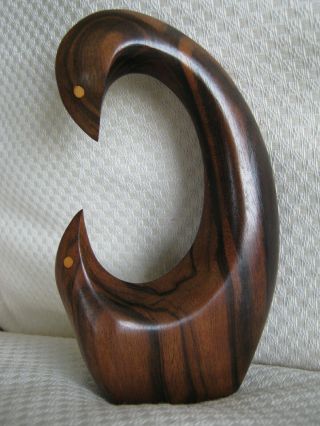 Vintage Wood Carving Mid Century Abstract Modern Mother W/ Baby Bird 6 3/8 " Tall