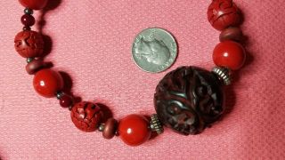 Vintage 30” Cinnabar Necklace With Screw Back Closure