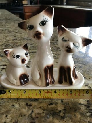 Vintage Set Of 4 Ceramic Siamese Cat Salt And Pepper Shakers W/ Toothpick Holder
