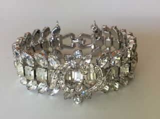 Vtg Signed Clear Rhinestone Crystal Weiss Bracelet 3d 3 Rows Ice