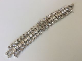 VTG Signed Clear Rhinestone Crystal WEISS BRACELET 3D 3 Rows ICE 4