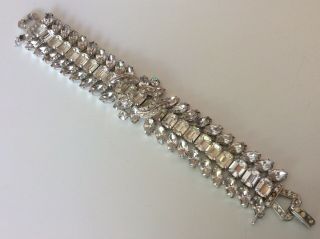 VTG Signed Clear Rhinestone Crystal WEISS BRACELET 3D 3 Rows ICE 5