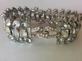 VTG Signed Clear Rhinestone Crystal WEISS BRACELET 3D 3 Rows ICE 8
