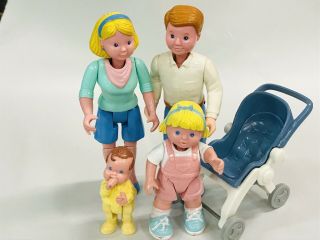 Vintage 1993 Fisher Price Loving Family Figures - Mom,  Dad,  Girl,  Baby Stroller