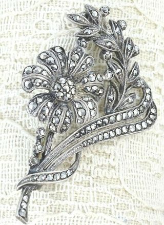 Vintage Art Nouveau Style Quality Sterling Silver & Marcasite Ladies Brooch