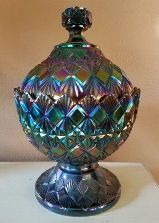Vtg Fenton Olde Virginia Glass Ovg Glass Amethyst Candy Dish Irridescent