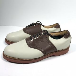 Tommy Hilfiger Mens 12m Golf Shoes Vintage White/brown Leather Oxford Spikes