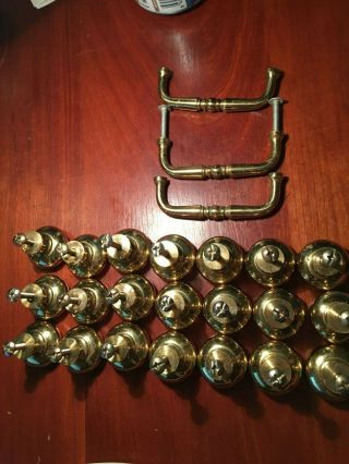 21 Vintage Solid Brass Cabinet Knobs W Screws & 3 Handles Drawer Pulls Heavy
