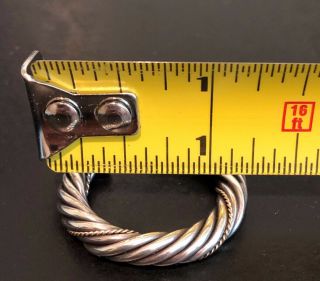 Vintage Sterling Silver 14k gold Post and Rope 1 3/8 diameter Hoop Earrings 3