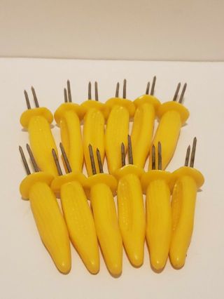 12 (6 pairs) Vintage Yellow Corn On the Cob Holders Skewers 2