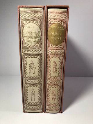 2 Antique Charles Dickens Books By Heritage Press Hc W/ Slipcases