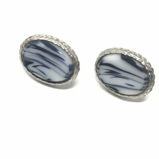 Vintage Cuff Links Big Oval Marbled Design Men’s Costume Jewelry