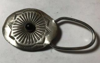 Vintage Sterling Silver Navajo Concho Key Holder With Cabochon