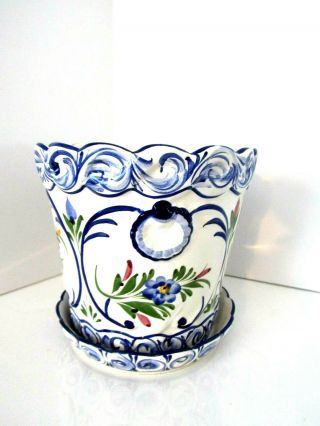 Vtg Rccl Made In Portugal Hand Painted Floral Planter Round 71/2 "
