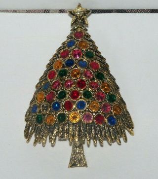 Vintage Weiss Multi Color Rhinestones Christmas Tree Brooch C Clasp