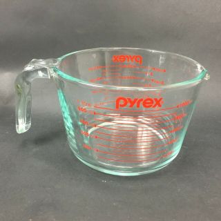 Vintage Pyrex Glass Measuring 4 Cup 1 Quart Red Lettering Open Handle 4