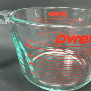 Vintage Pyrex Glass Measuring 4 Cup 1 Quart Red Lettering Open Handle 5