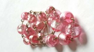 Czech Vintage Art Deco Pink Foil Glass Bead Necklace Rolled Gold Links 4