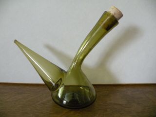 Vintage Mid Century Modern Hand Blown Glass Olive Oil Drizzler Decanter Cruet