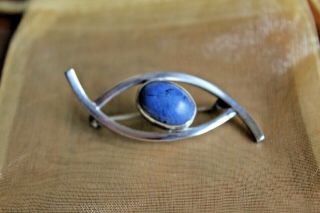 Vintage Scottish Malcolm Grey Sterling Silver Brooch With Blue Agate - 20cm